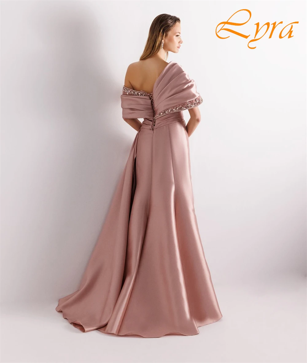 Vestido de noche elegante personalizado de satén con hombros descubiertos, vestidos de graduación con abertura lateral exquisitos, vestidos para ocasiones especiales de lujo