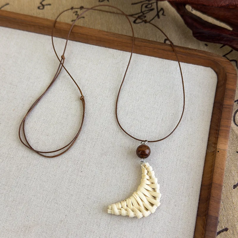 Braided Cotton Cord Necklace Long Drawstring Premium Ethnic Tribal Vintage Design for Women Elegant Handmade Pendant Accessory