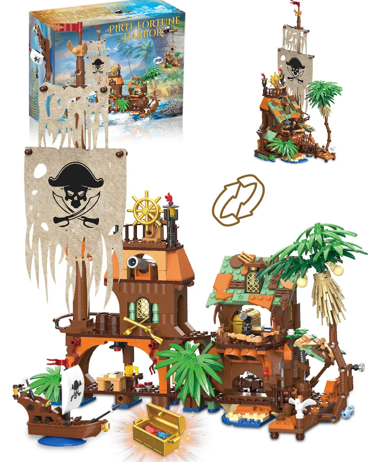كتل بناء قفص الاتهام لسفينة القراصنة ، ميناء الحظ ، نموذج الطوب MOC ، ألعاب تعليمية للأطفال ، هدية العيد ، ، ، ، من من من #6