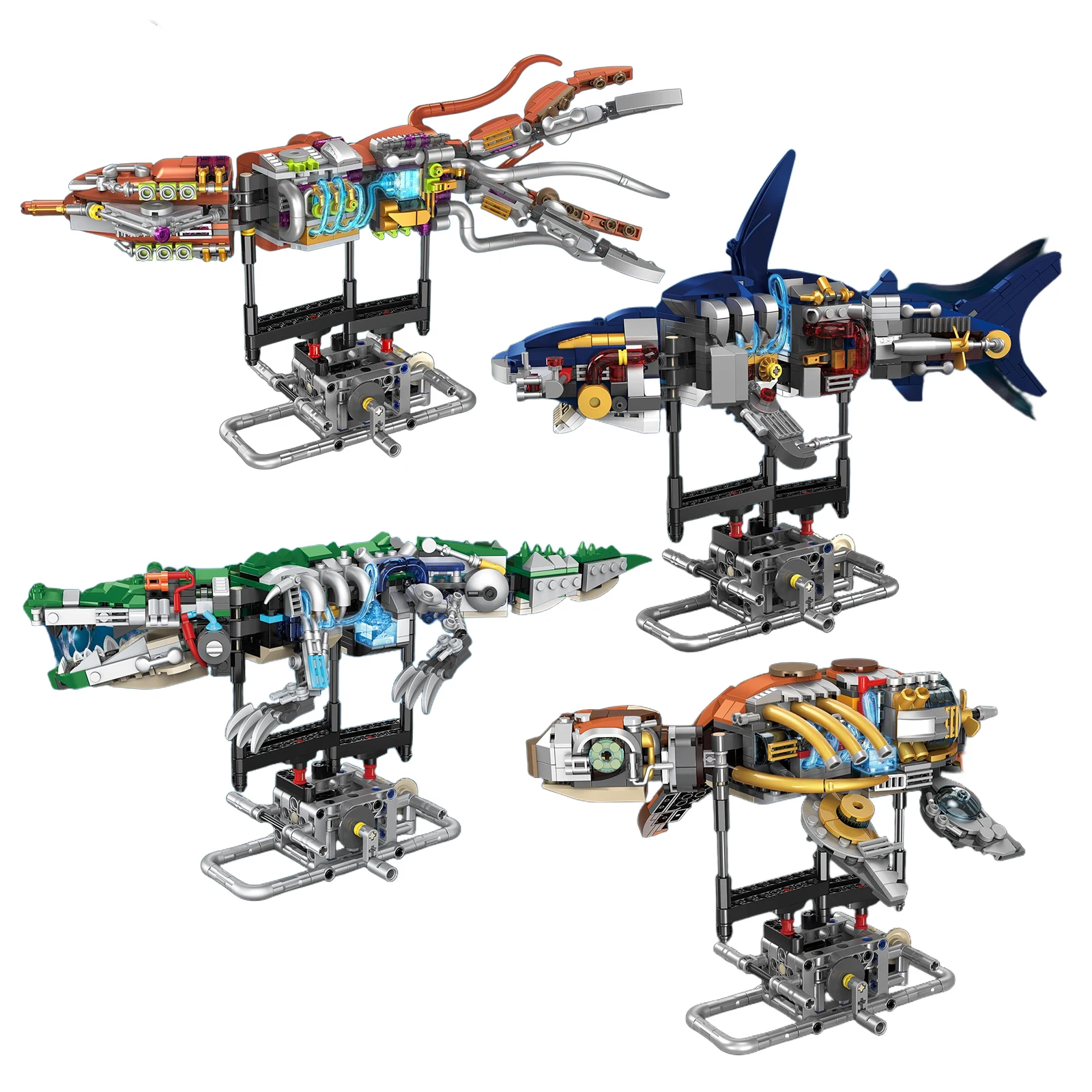 

MOC Mechanical Marine Animals Building Blocks Set Turtle/Crocodile/Shark/Squid with Movable Joints STEM Educational Toy for Kid