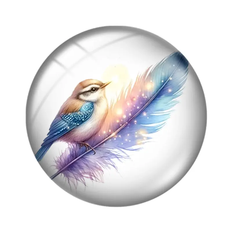 Feathers and Birds 12/18/20/25mm glass cabochon  bracelet pendant rings for jewelry demo earrings back Making findings