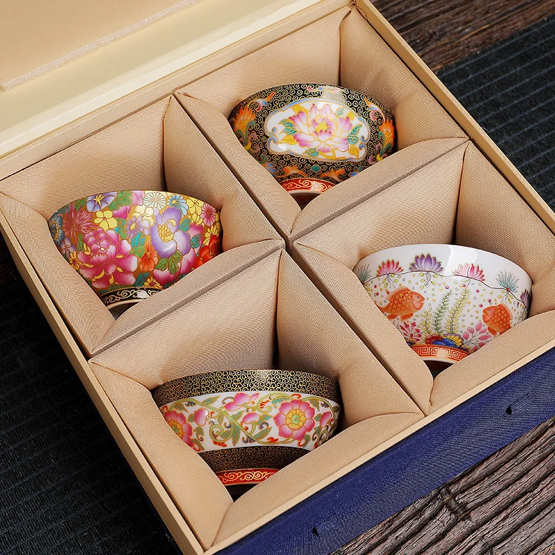 Ceramic Enamel Color Tasting Single Blue and White Douli Japanese Style Filigree Tea Bowl Kung Fu Master Cup Gift Bo