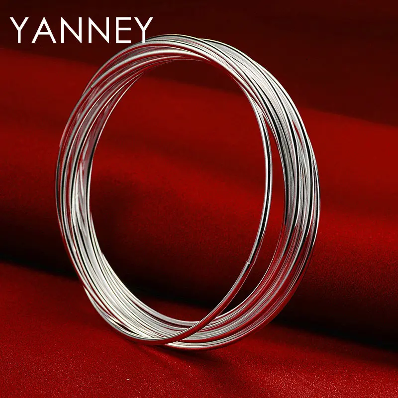 Luxury 925 Sterling Silver Smooth 10 Circle Bangle For Woman Girlfriend Fashion Charm Wedding Engagement Jewelry Gift