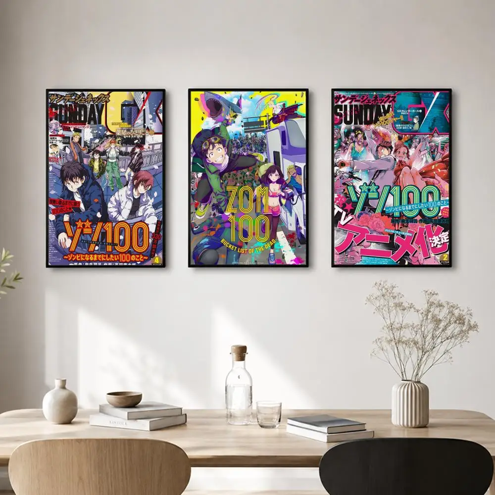 Anime Z-Zom 100: Bucket List of the Dead Poster Self-adhesive Art Waterproof Paper Sticker Coffee House Bar Room Wall Decor