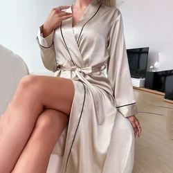 Długie szlafroki letnia długa suknia dekolt w szpic Loungewear kobiety bielizna nocna Rayon Kimono szlafrok koszula nocna z długim rękawem bielizna