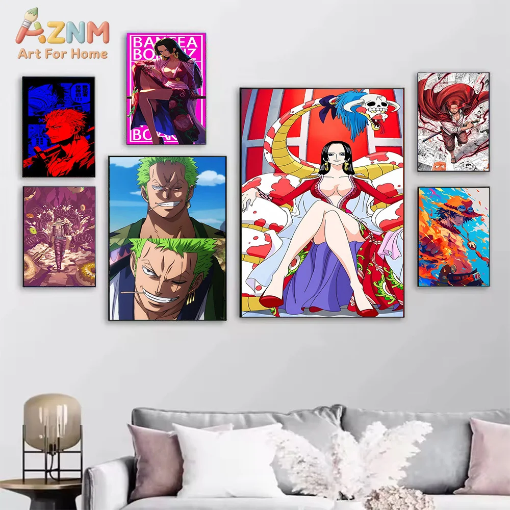 AZNM One Piece Anime Canvas Wall Art Uta Tony Tony Chopper Roronoa Zoro Boa Hancock Shanks HD Print Frameless Painting Japanese