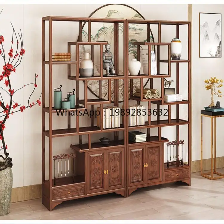 LYY Living Room Chinese Style Antique Display Shelf Tea Rack Wooden Antique Shelf Elm Wood Multi-Treasure Cabinet Storage Rack