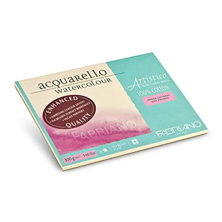 

Блок для акварели Fabriano Artistico Traditional, белый, 140 фунтов/300 г/м², горячего прессования, 20 листов, 9 x 12 дюймов