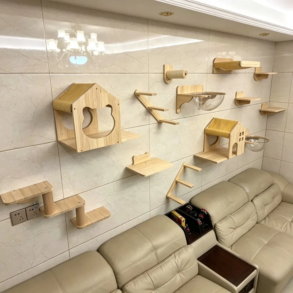 

Solid Wood Wall-Mounted Cat Climbing Ladder Sturdy and Durable Cats Climbing Frame Scratching Cat Jumping Platform Pet Products