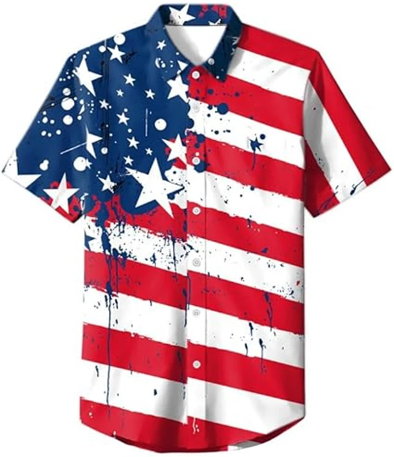 

Classical American Flag 3D Print Button Lapel Short Sleeve Shirt Men/women Summer High Quality Shirts Unisex Tee Top Clothing