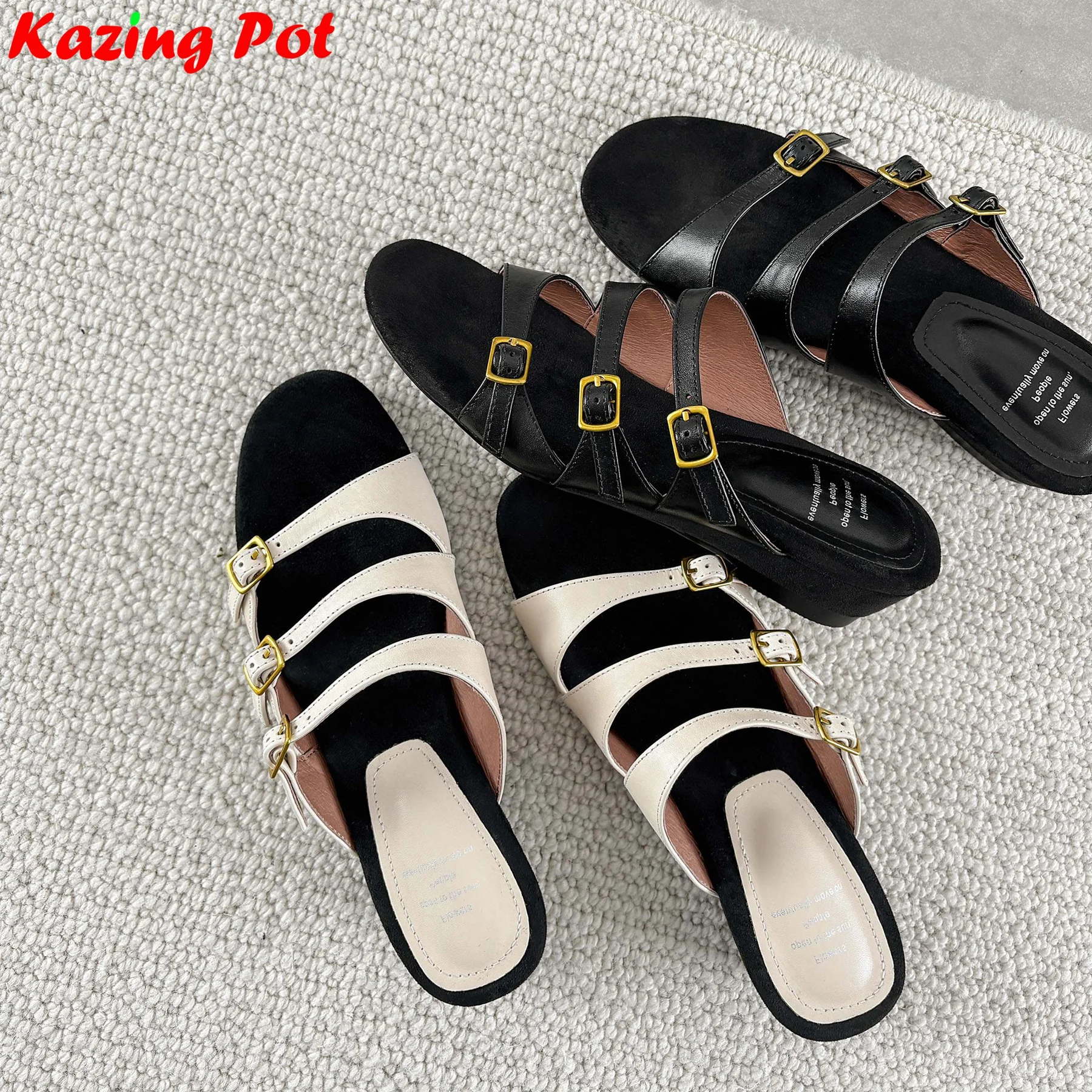 

Krazing Pot из коровьей кожи с открытым носком, высокие повседневные летние туфли с открытой пяткой, элегантные современные женские сандалии с пряжкой для свиданий и вечеринок