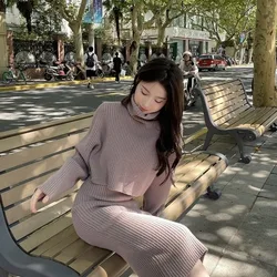 Celebrity Premium Winter Two Piece Of Set Hepburn French Gentle Knitted Bottom Sweater Long Sleeve Pullover Sweater Female Dress