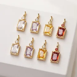 4PCS 14K Gold Plated Rectangular Zircon Brass Pendant Necklace DIY Handmade Jewelry Making Supplies Accessories