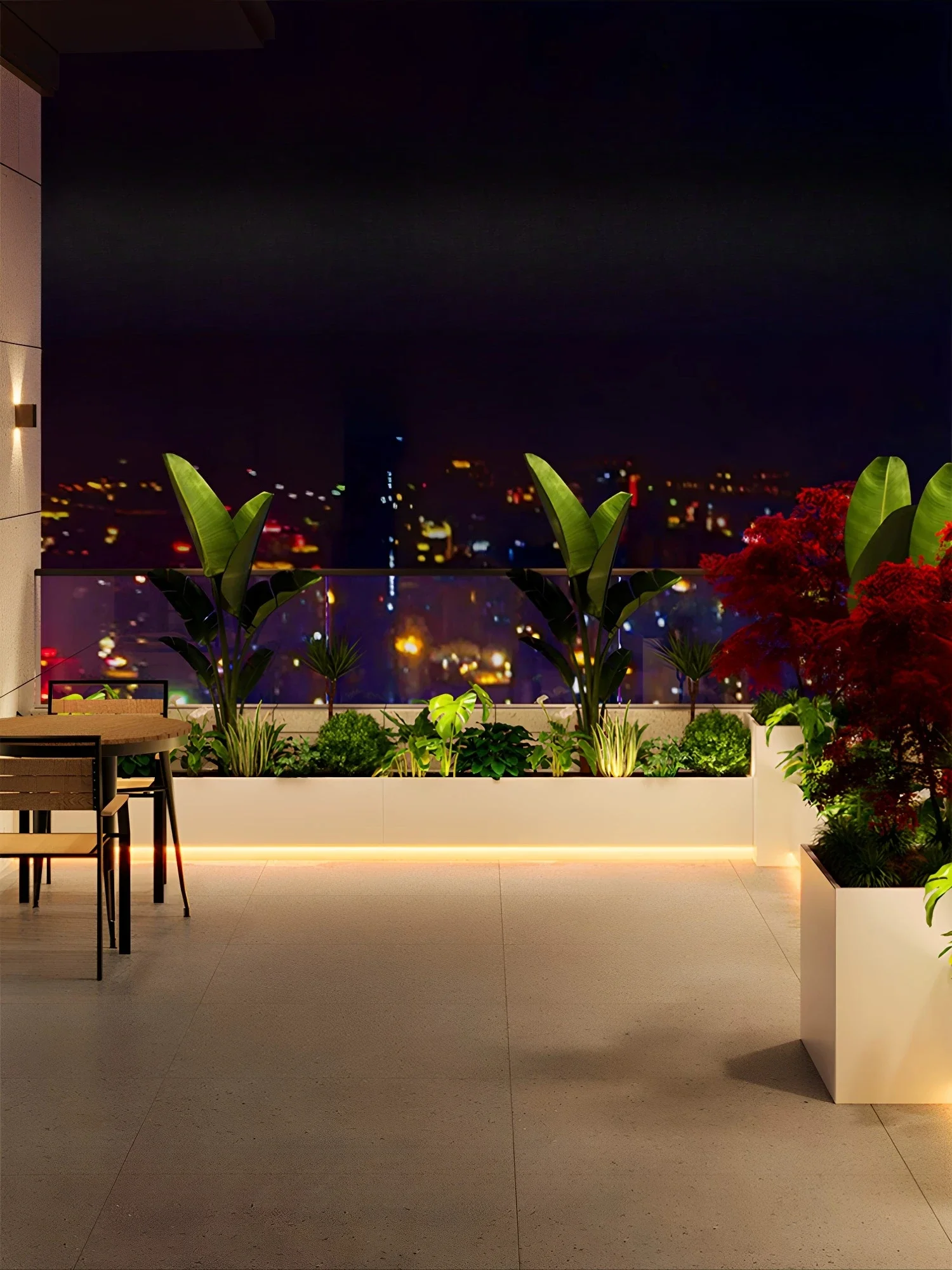 Outdoor balcony glowing flower box combination courtyard rectangular solar lighting flower trough courtyard terrace landscape