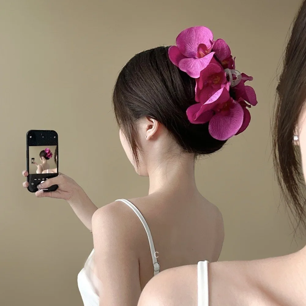 

Fashion Purple Lily Flower Simulated Flowers Hair Clips Super Fairy Plastic Orchid Hair Clip Hair Accessories Woman