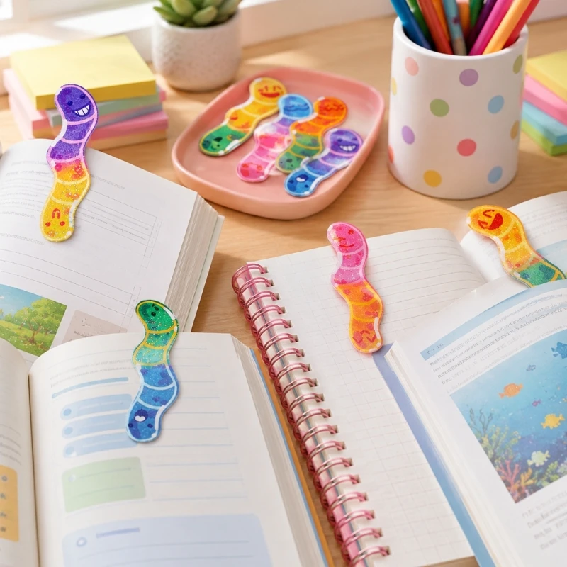 Acrylic Page Markers Bookmarks Set, 50 Piece Colorful Glitter Reading Markers for Books, Notebooks, Planners and Study H8WD