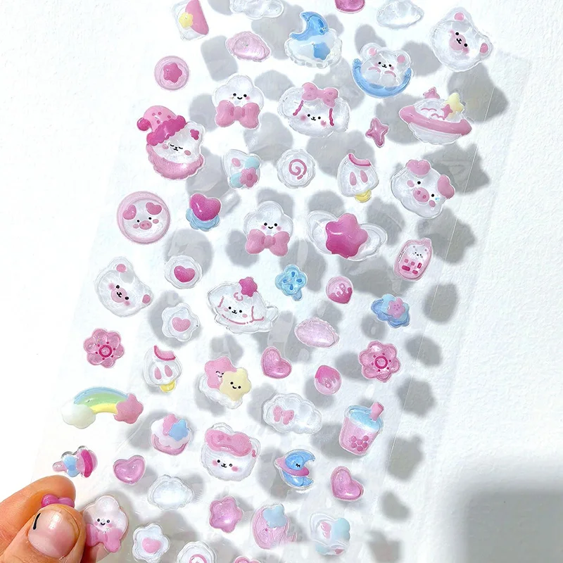 ملصقات كرتونية شفافة منقوشة ثلاثية الأبعاد بلون الحلوى كاواي كريستال الماس ملصقات زخرفية لمكافأة هدايا العيد اللطيفة