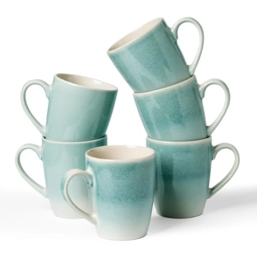 

Coffee Mugs Set 13 oz Mug Set of 6 Stoneware Cups for Latte Hot Tea Mocha Cocoa Cappuccino Microwave and Dishwasher Safe Glacie