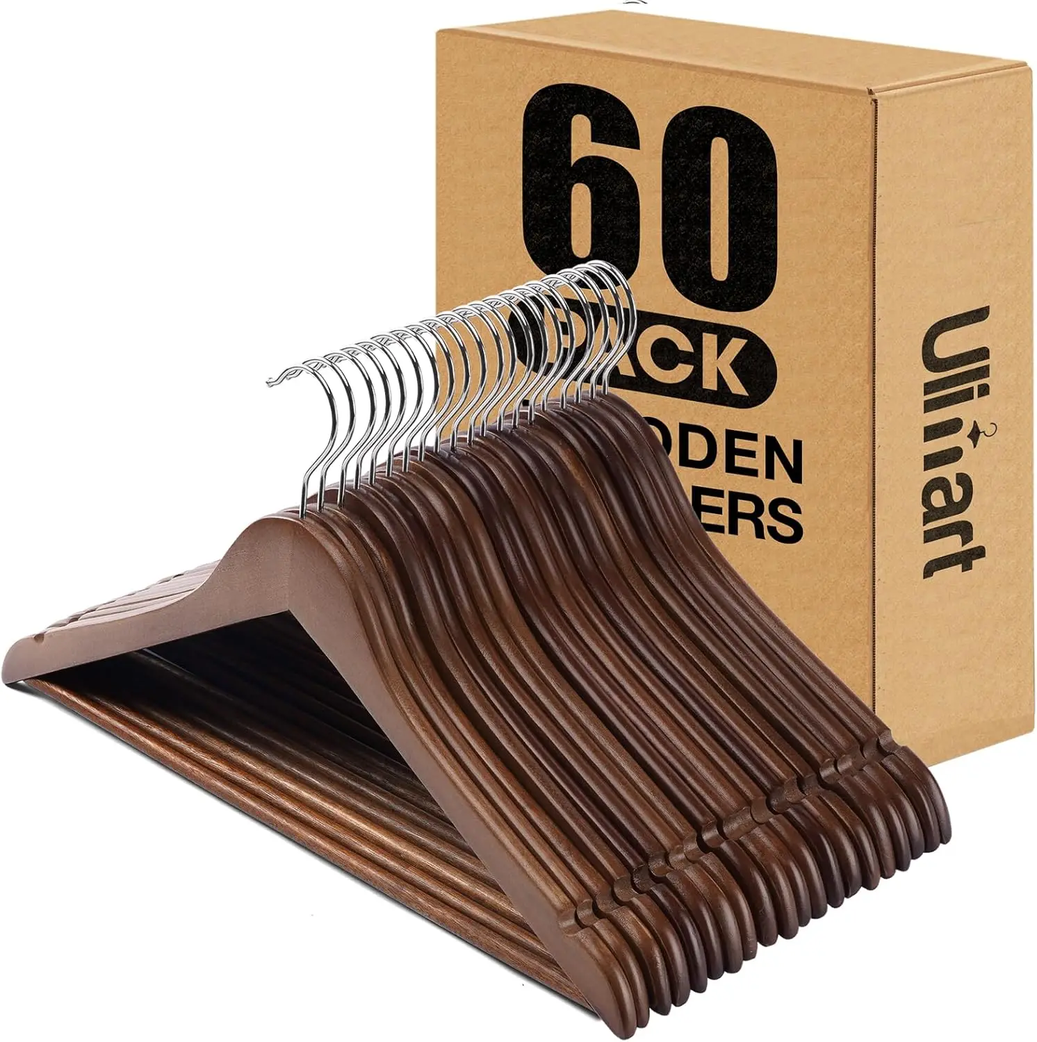 

Wooden Hangers 60 Pack Heavy Duty Slim Shirt Hangers for Suits Coats Jackets Pants
