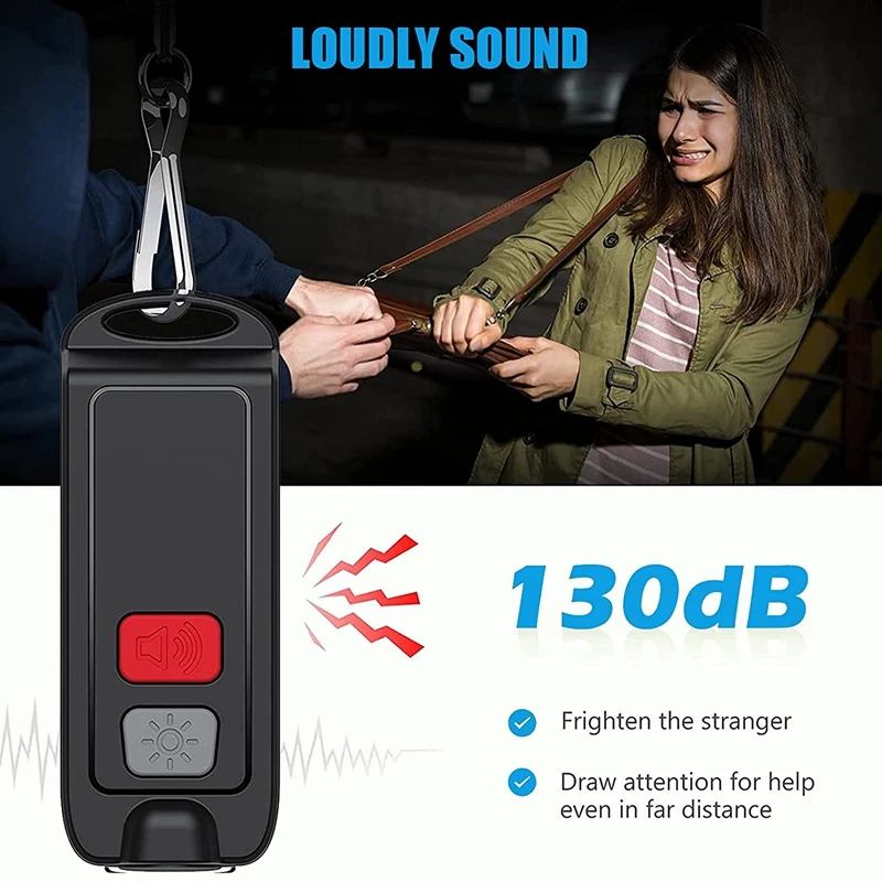 B37B-Safe Personal Alarm Rope Alarm Mini Self Defence Keychain 130DB Security Alarms With LED Flashlights For Women