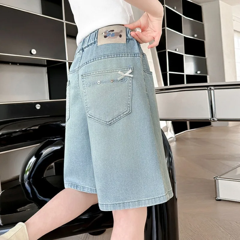 Children Girls Shorts UNITIM Summer Junior Girls Denim Shorts Loose 4-14Yrs Kids Girls Short Jeans Teens Girl Dog Sticker Shorts