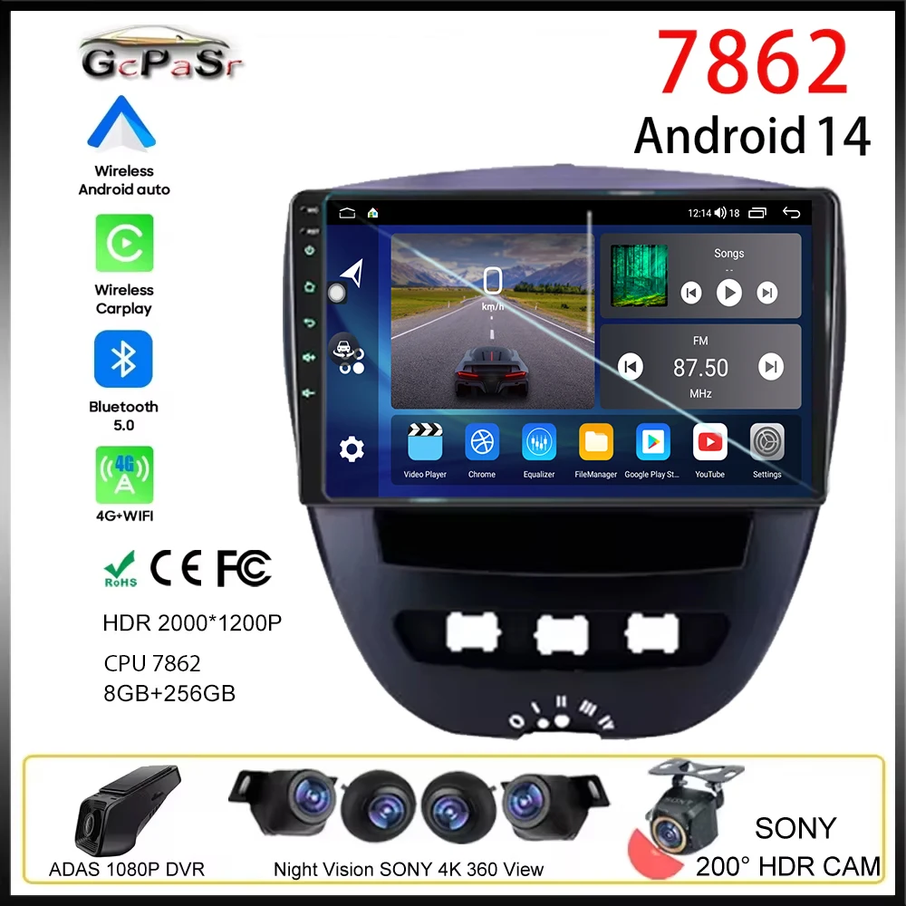 

For Peugeot 107 Citroen C1 Toyota Aygo 2005 - 2014 Android Auto Car Radio Multimedia Video Player Navigation No 2 Din Carplay