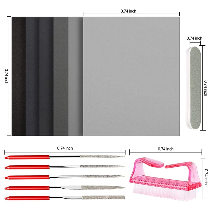 

ABRN Набор из 23 инструментов для литья смолы, набор для полировки эпоксидной смолы, 12 песчаных бумажниц, 5 полировальных блоков, напильники 5 форм, 1 кисть