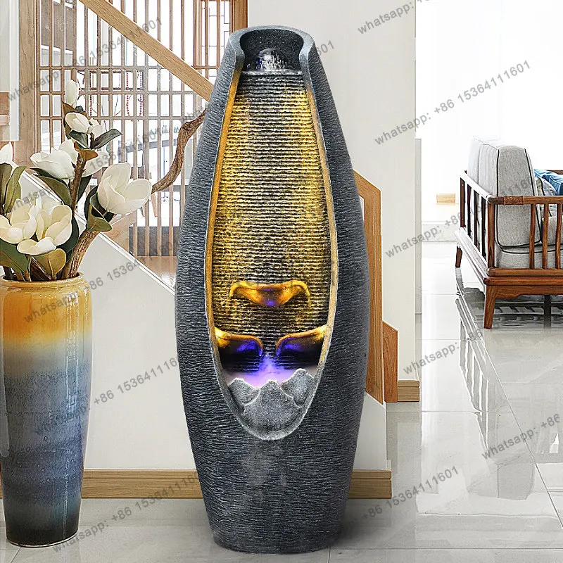 European-style running water fountain floor ornament, living room feng shui ball office circulation humidification decoration