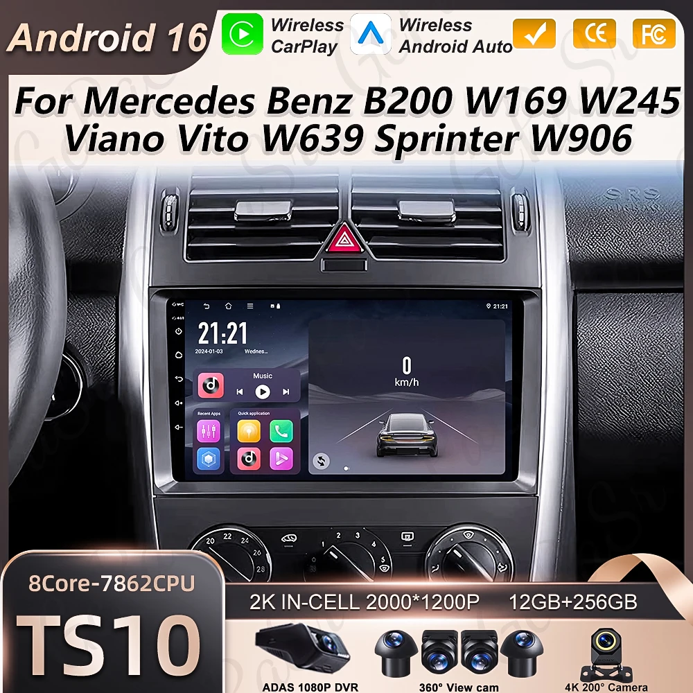 Carplay Car Radio For Mercedes Benz B200 A B Class W169 A160 A180 A200 A220 2009 -2012 Android Auto GPS Navigation Stereo Screen