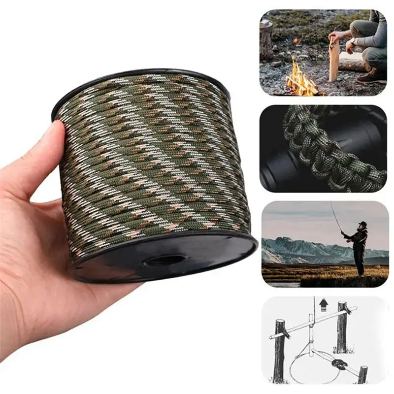 AEE2-50M Polypropylene 7-Core 4Mm Umbrella Rope Outdoor Camping Emergency Tent Canopy Rope Windproof Rope DIY Braided Rope