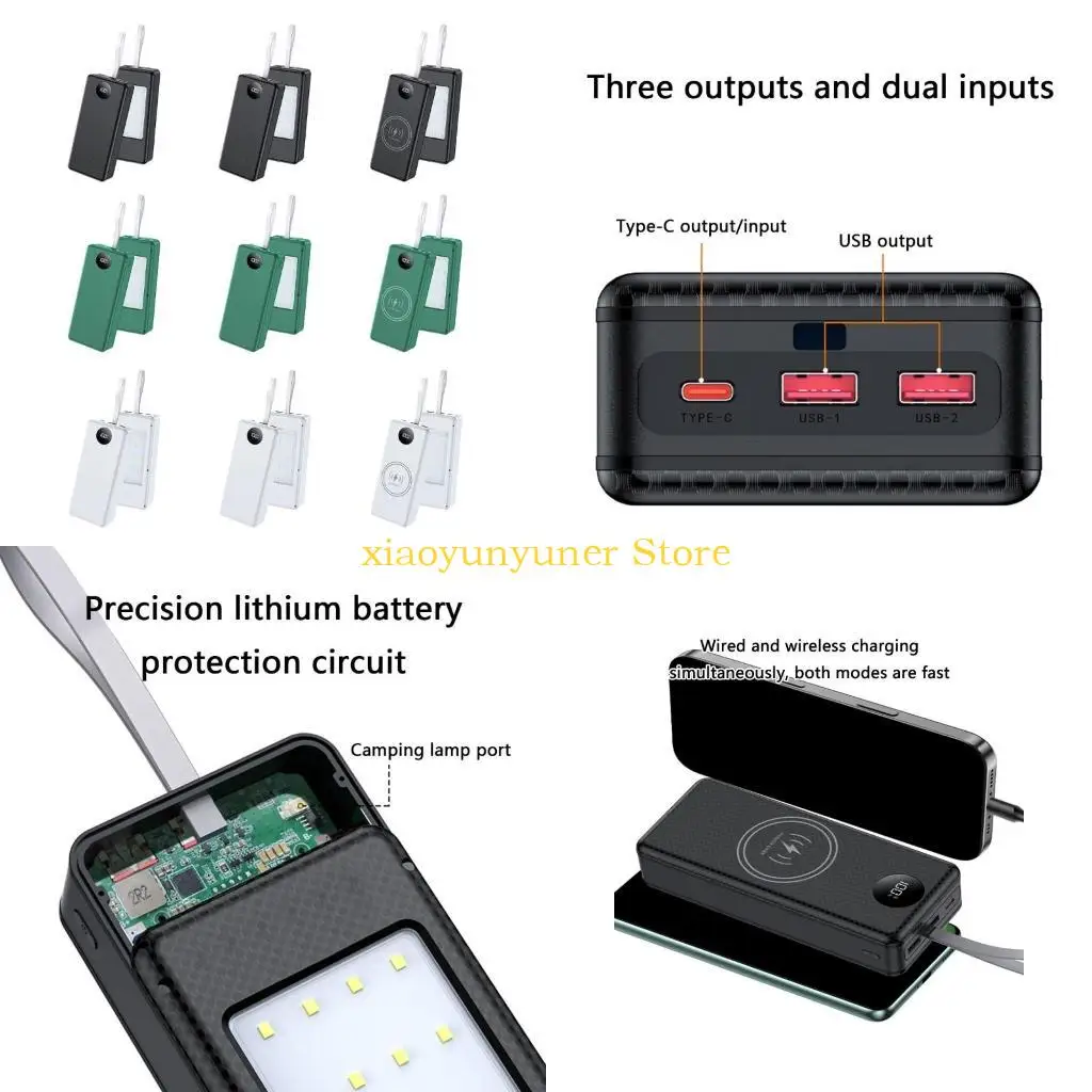 

P9JB Portable 18650 PowerBanks Case with Light DIY Power Case USB QC3.0 PD22.5W
