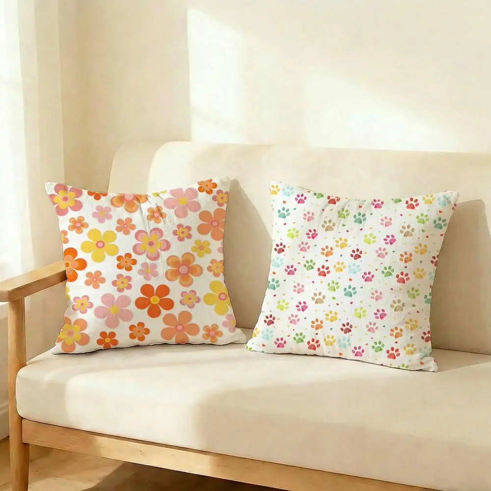 Cartoon Style Pattern Cushion Cover Set of 4 Decorative Short Plush Pillow Covers for Sofa, Soft Cushion Case 50x50 Cm
