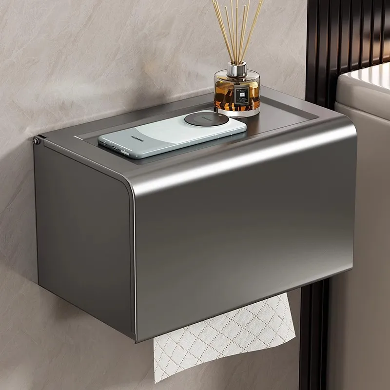 スペースアルミニウム製バスルーム防水トイレットペーパーホルダー壁掛けホテルグレードペーパータオルボックス穴あけ不要