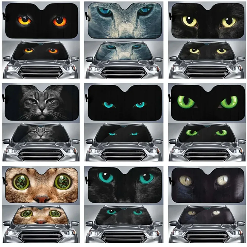 Automotive General Personalized Customization Handsome Pattern Black Cat Eye Car Windshield Sunshade UV Block Protection Sunshad