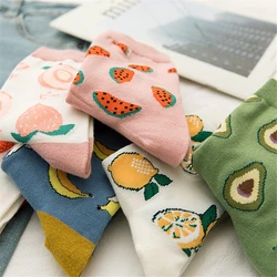 New Korean Women Socks Cute Fruit Cartoon Avocado Banana Watermelon Lemon Soft Cotton Funny Street Socks Christmas Gift Dropship