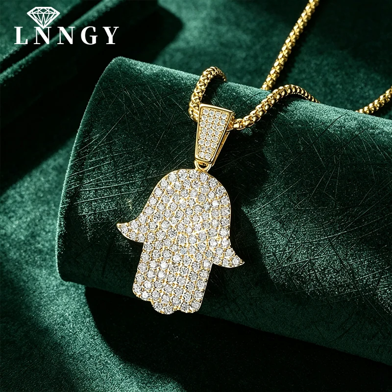 Lnngy Certified 4mm Moissanite Necklaces14K Gold Filled Cross Pendant Necklace for Men Women Hiphop Box Chain Neck Jewelry