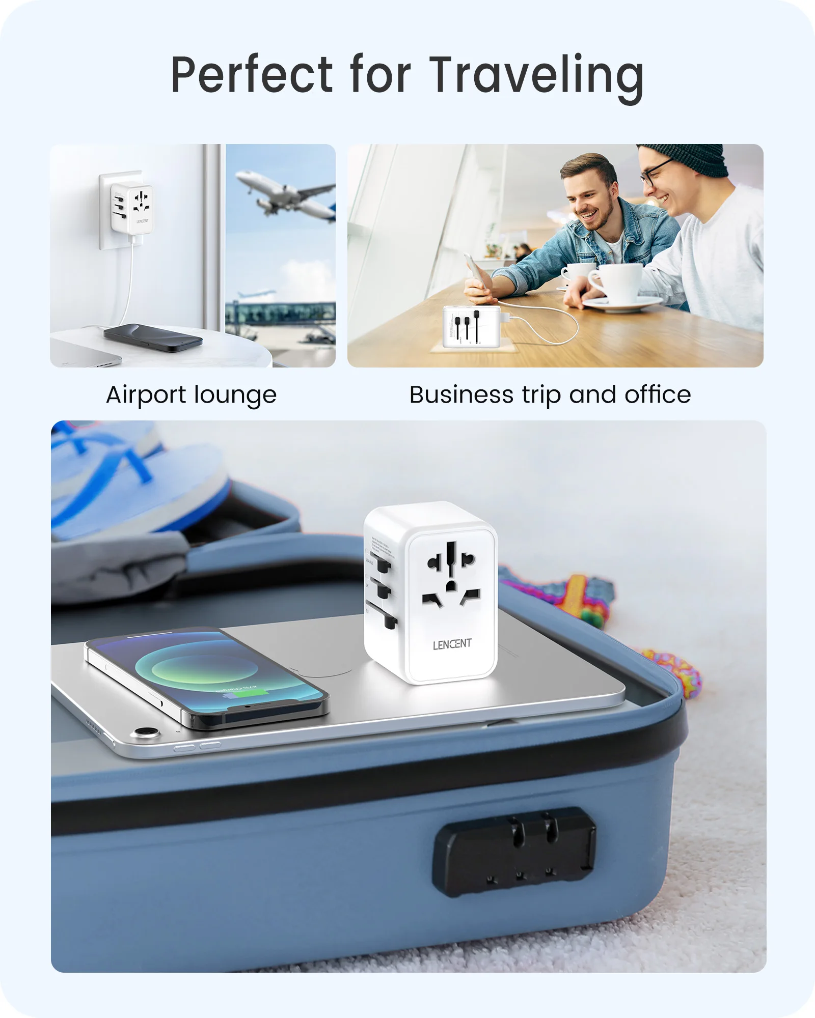 LENCENT 65W/45W/30W GaN Universal Travel Adapter with USB-A and Type C Fast Charging Power Adapter EU/UK/USA/AUS Plug for Travel