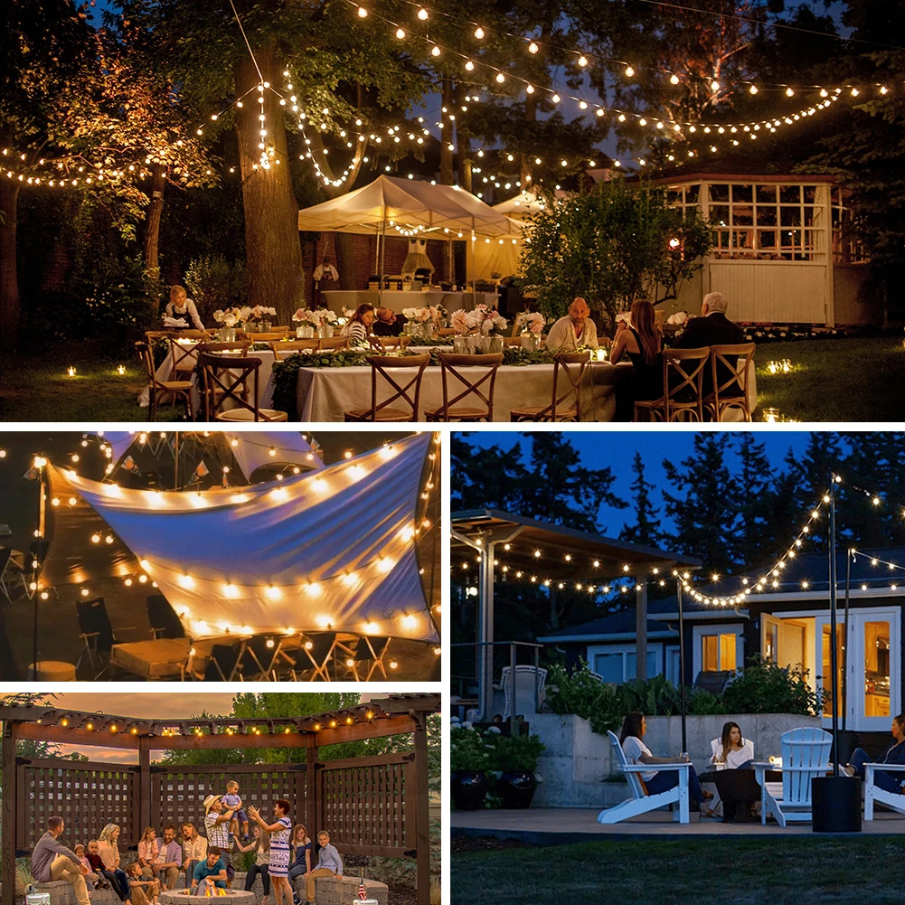 7.6M 18M 30M LED Luci a stringa solare G40 Patio Luce Infrangibile Lampadina Camper Giardino Luci a sospensione impermeabili per la decorazione del giardino