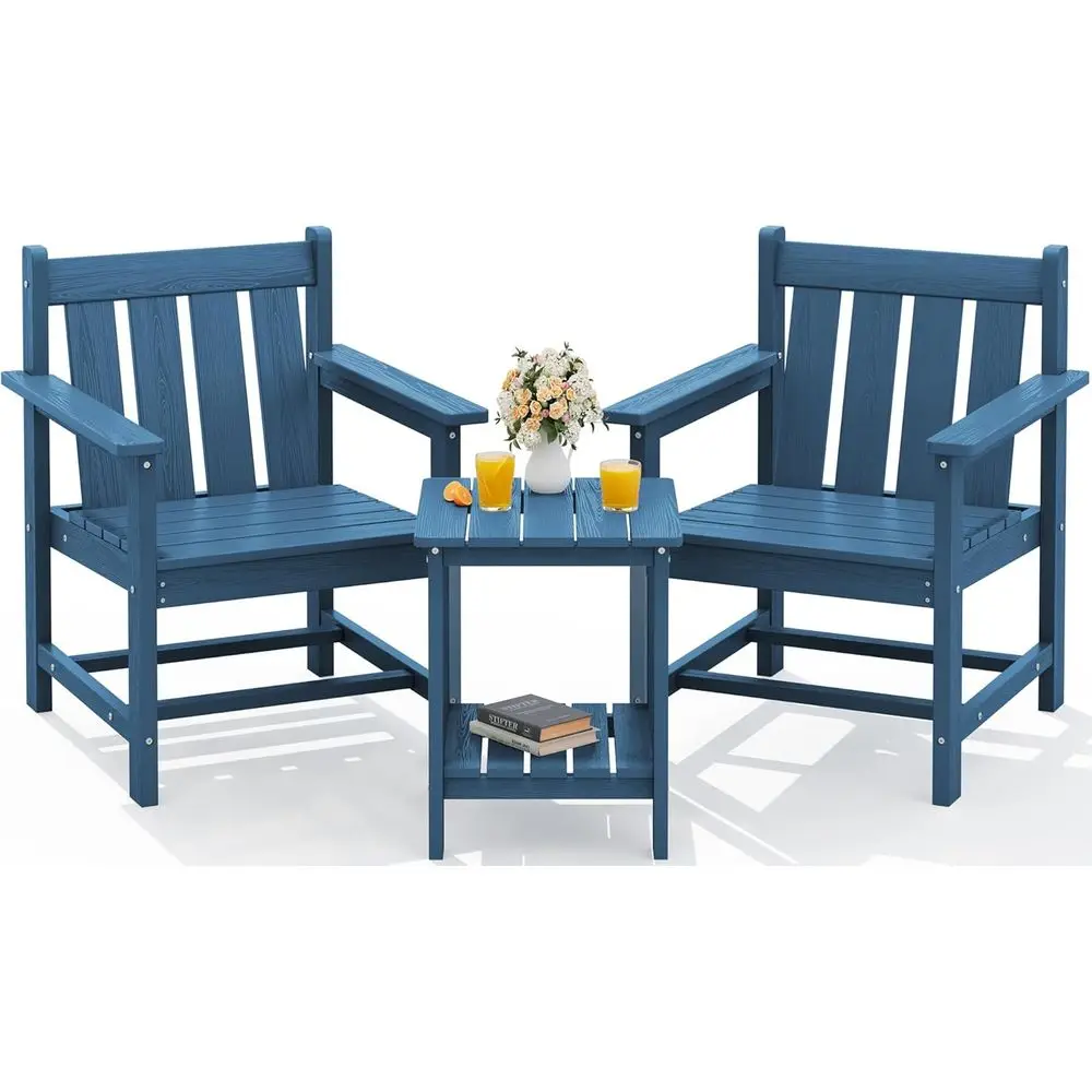 

3-Piece Outdoor Patio Bistro Set, Weather-Resistant Adirondack Chairs with Side Table, Suitable for Balcony, Porch, Garden, Back