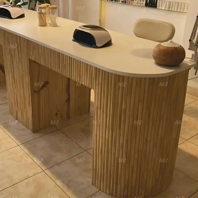 custom.M2  Modern Nail Shop Beauty Salon  Double Wood Manicure Table with Dust Collector, Socket, More Storage Nail Table - view 2