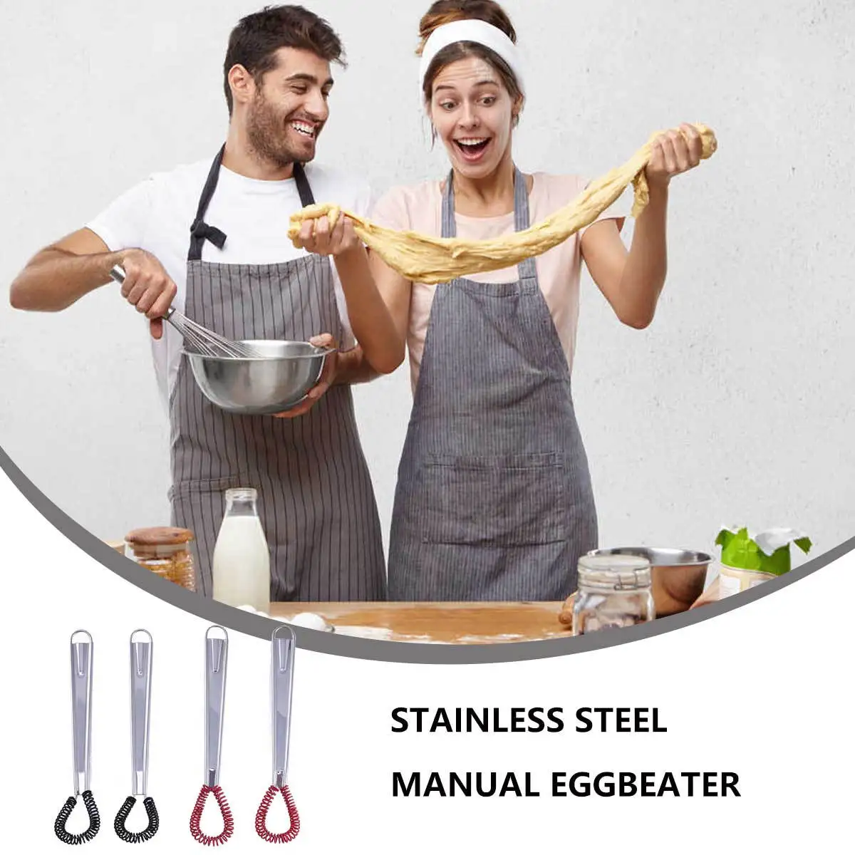 

4pcs Stainless Steel Silicone Spring Manual Whisk Mixer For Cream Juice Egg Baking Cooking Kitchen Tool Hand Mixer