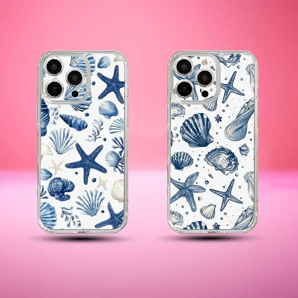 

Summer Marine Sea Elements Phone Case For iPhone17,16,15,14,13,12,11 Plus,Pro Max,Soft Silicone Transparent Cover