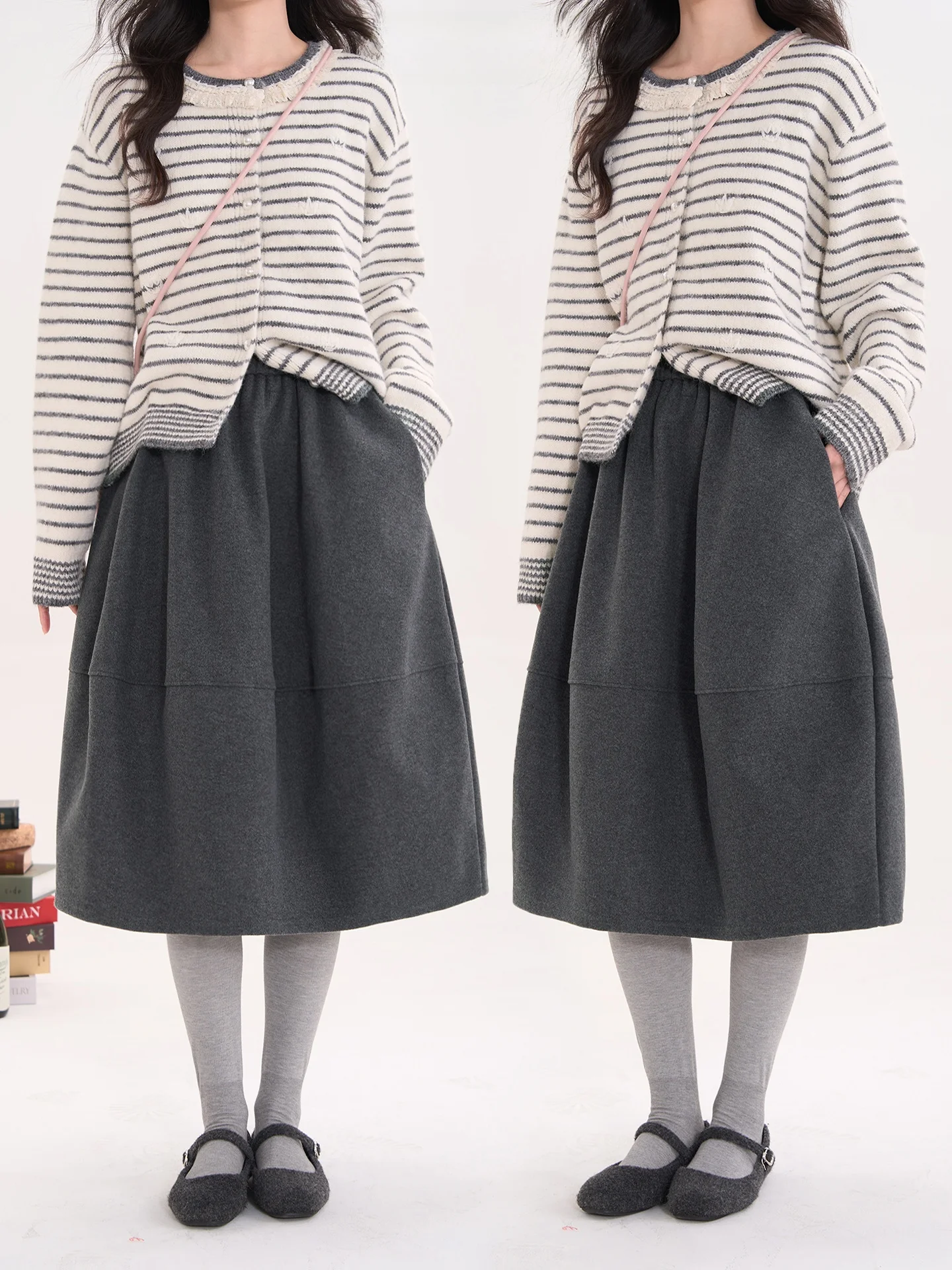 

Heme Spring Early Thiened Eighteen Skirt Women's Woolen Flower Bud Skirt High Waist Casual Sle Polyester Fabric