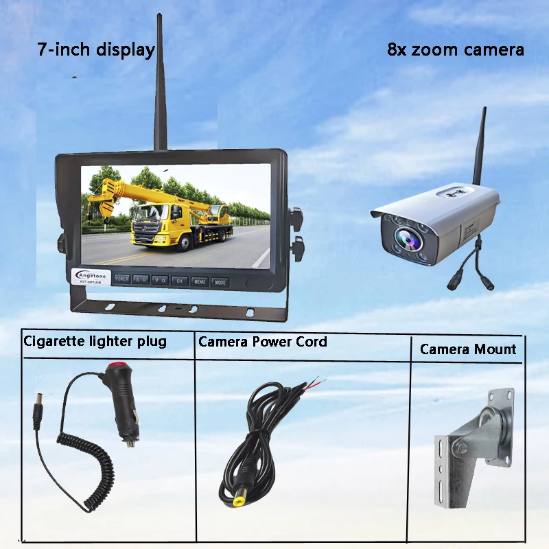 Crane Wireless Monitoring Camera, Tower  Zoom , 7-Inch Display Screen Video Recording, Reversing Rear-ViewTruck Black Box12V24V