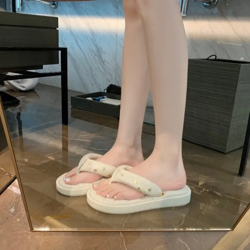 Soft Sole Casual Wear Bread Slippers 2024 Summer Muffin with Shoes Fairy Wind Thick Sole Two Wear Slip-on Soft Sole Half Drag