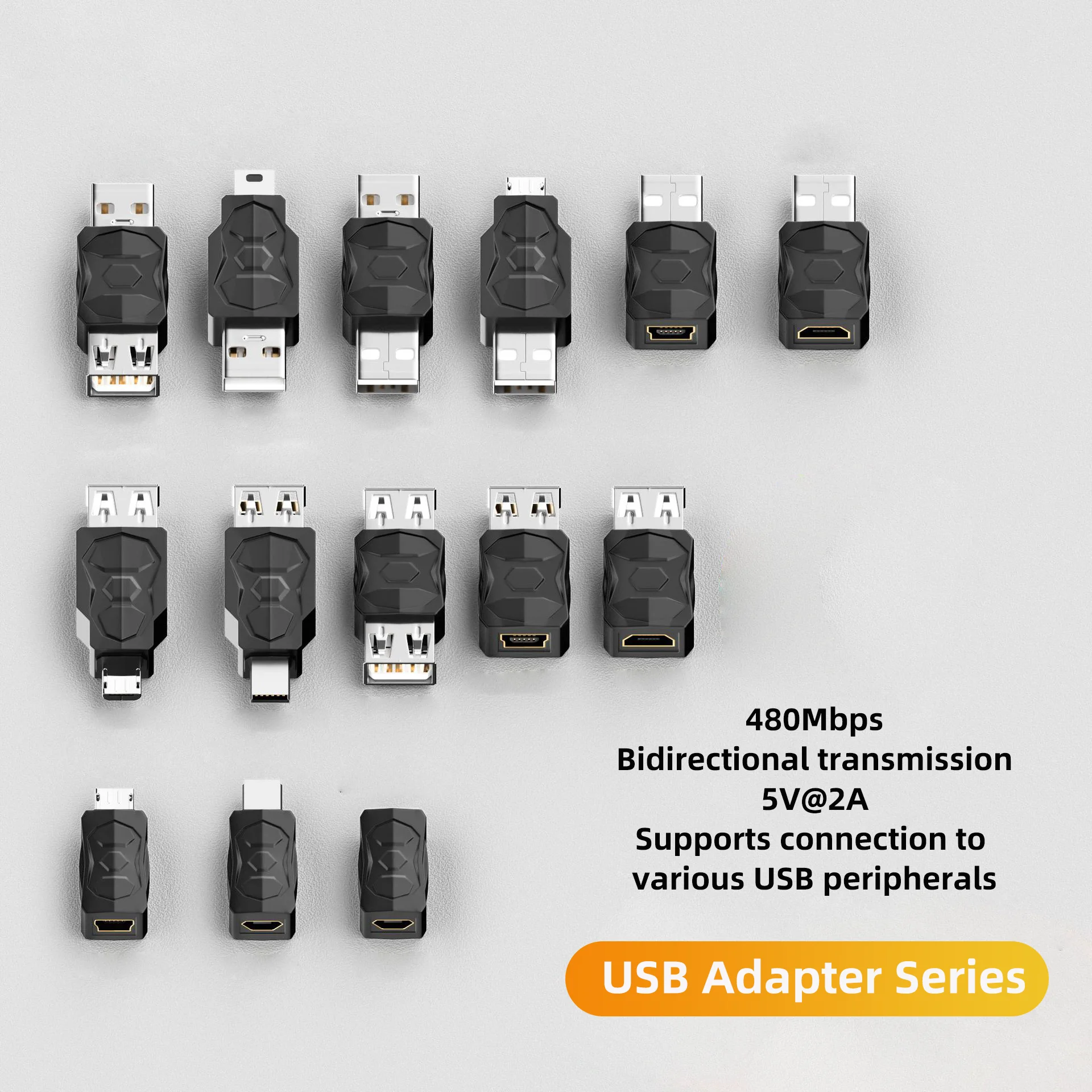 USB to Micro USB Mini USB Adapter Converter USB Male and Female Converter 480Mbps Transmission 5V-2A Adaptable to Various U Disk
