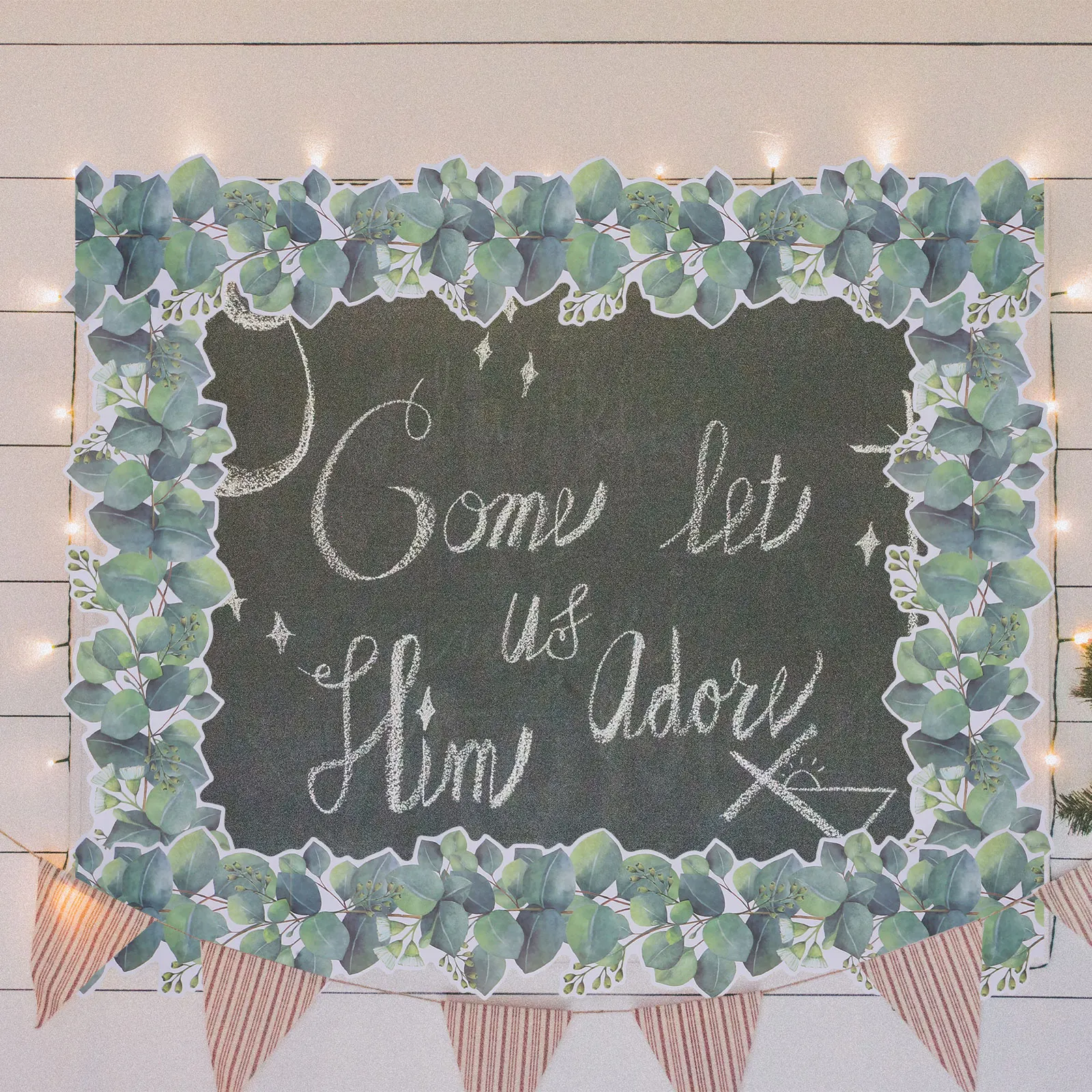 

1pcs 1 Roll Blackboard Background Wall Sticker Thick Paper Eucalyptus Border Bulletin Board Trim Classroom Decorations 10 Meter