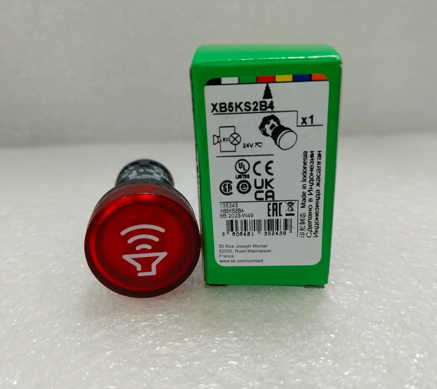 XB5KS2B4 Harmony XB5, Illuminated buzzer, plastic, red, Ø22, continuous or intermittent tone, 24 V AC/DC