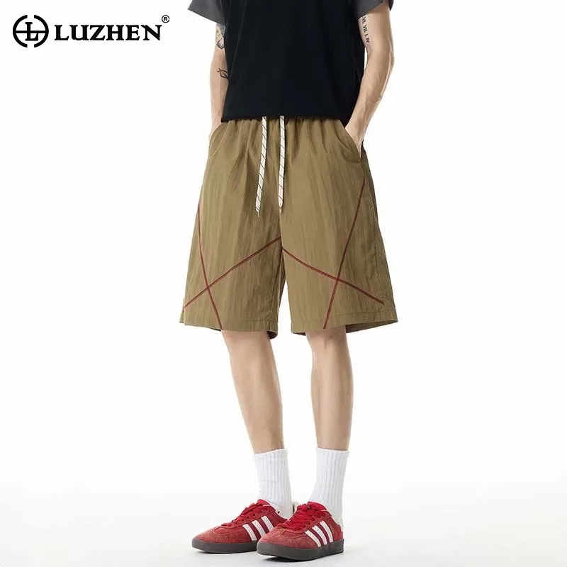 

LUZHEN 2026 Summer Fashion Drawstring Elastic Waist Straight Shorts Men's Loose Stripe Printed Casual Five-pointed Pants JY7190