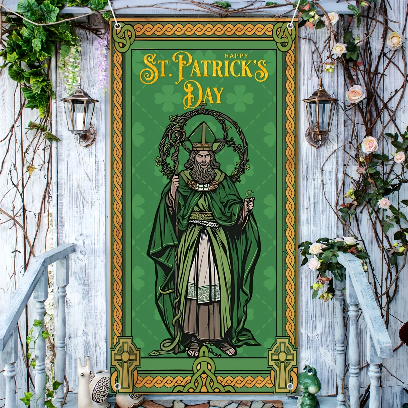 St Patricks Day Decorations Happy St Patricks Day Irish Shamrock Door Cover Saint Patricks Day Front Porch Welcome Sign St